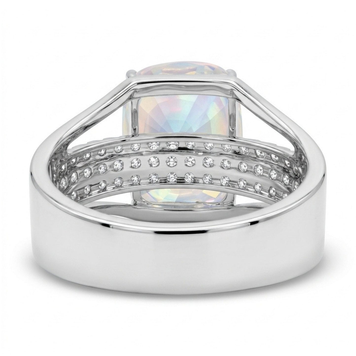 14K 8.55ct Cushion Moonstone 0.76cttw VS White Diamonds Ring