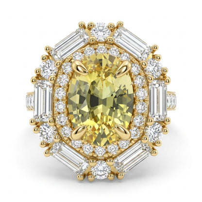 18K 2.15ct Oval Unheated Yellow Sapphire 1.73cttw White Diamonds Ring