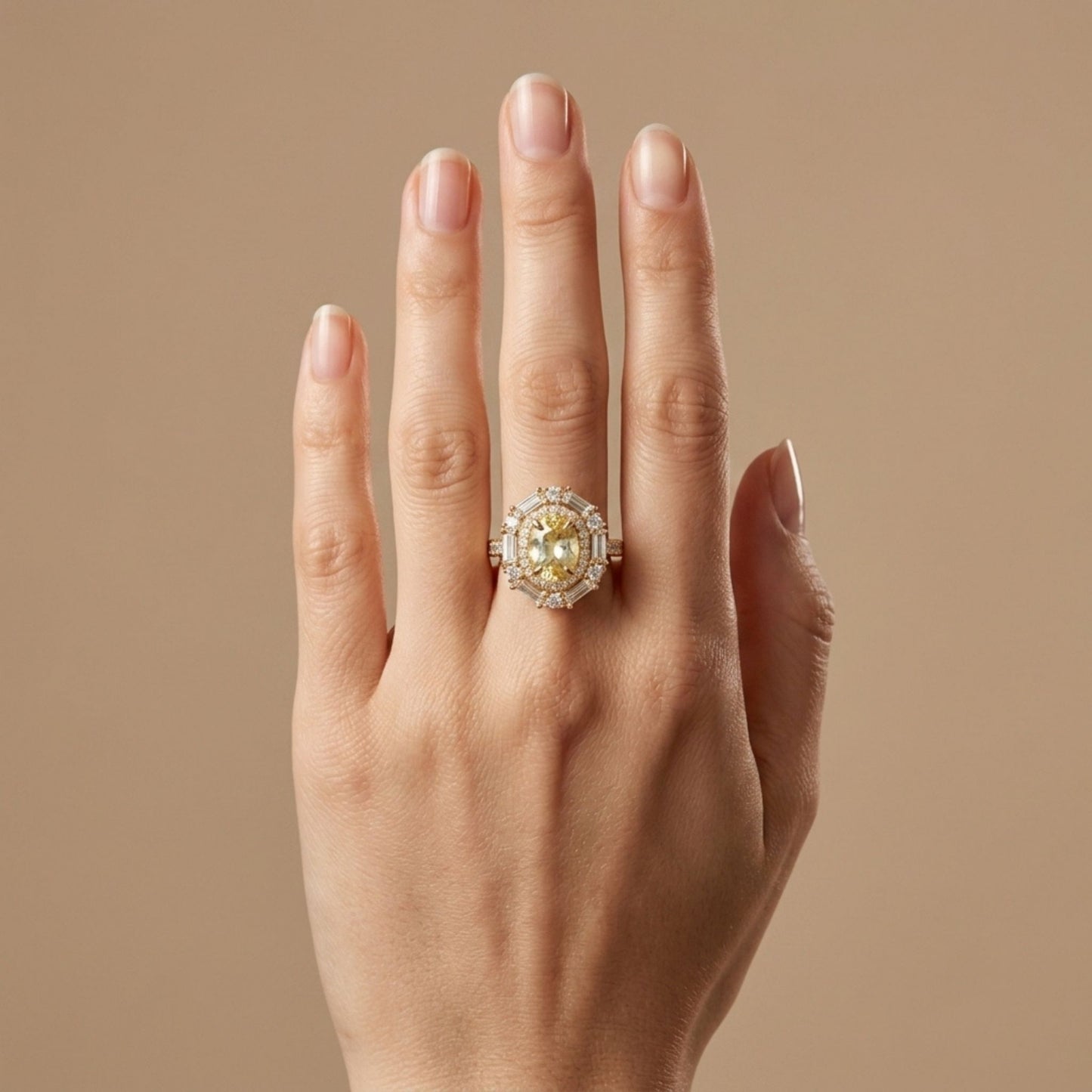 18K 2.15ct Oval Unheated Yellow Sapphire 1.73cttw White Diamonds Ring