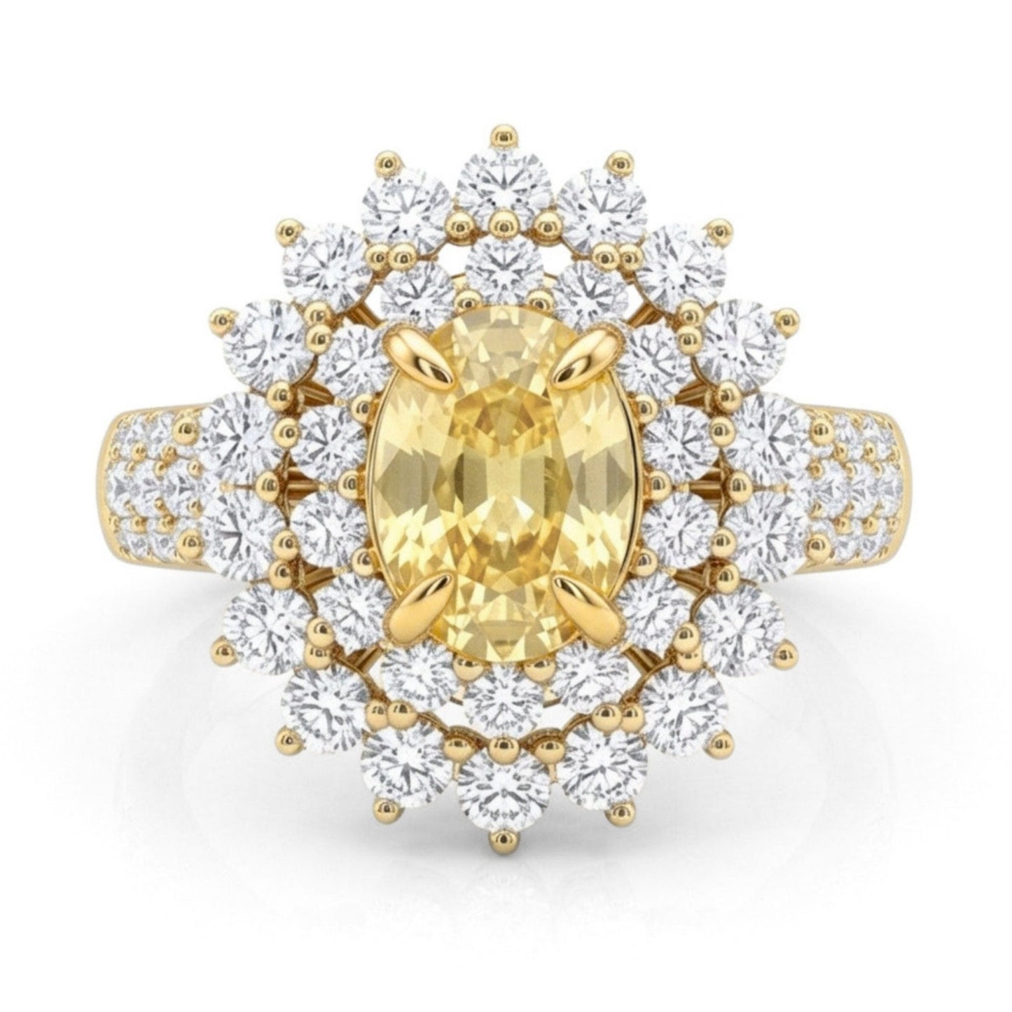 14K 1.97ct Oval Unheated Yellow Sapphire 1.79cttw VS White Diamonds Ring