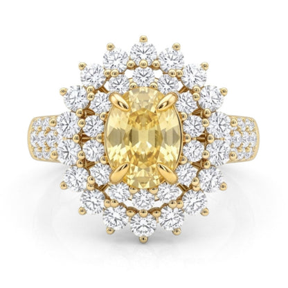 14K 1.97ct Oval Unheated Yellow Sapphire 1.79cttw VS White Diamonds Ring