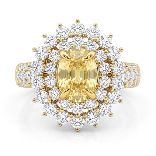 14K 1.97ct Oval Unheated Yellow Sapphire 1.79cttw VS White Diamonds Ring