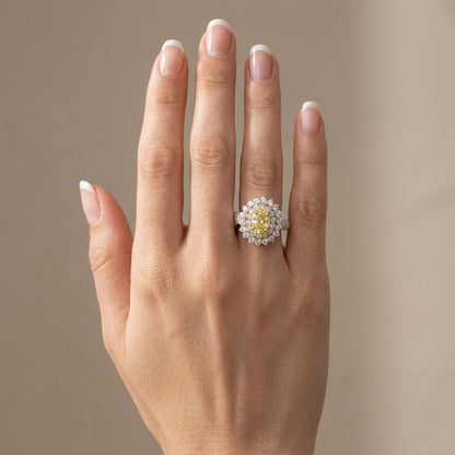 14K 1.97ct Oval Unheated Yellow Sapphire 1.79cttw VS White Diamonds Ring