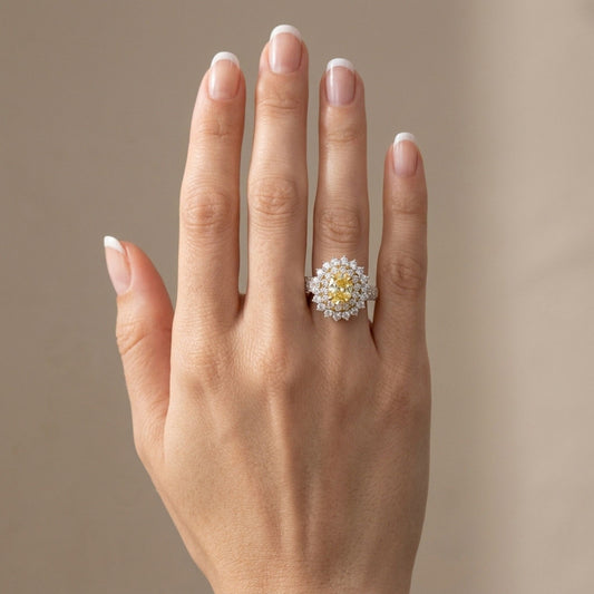 14K 1.97ct Oval Unheated Yellow Sapphire 1.79cttw VS White Diamonds Ring
