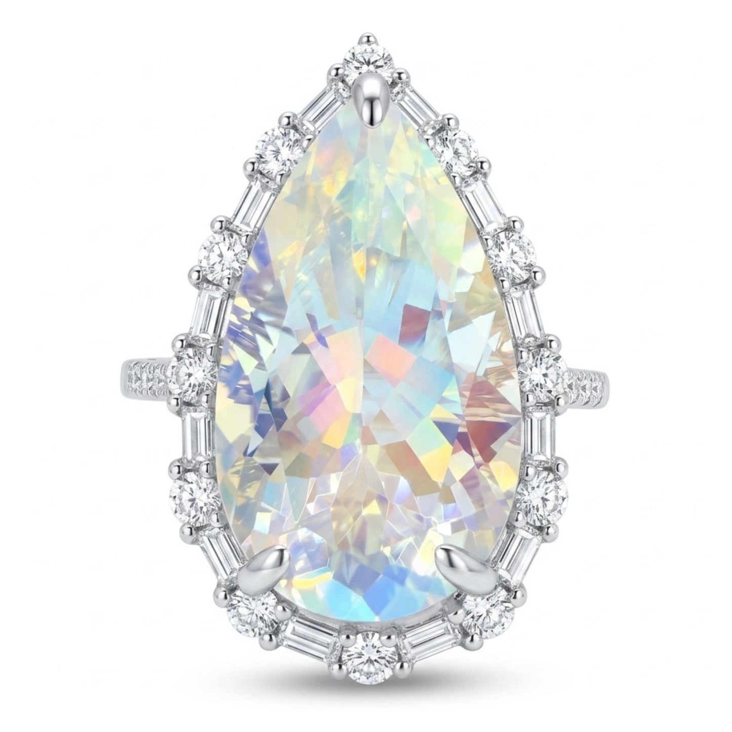 14K 7.01ct Pear Shape Moonstone 0.65cttw White Diamonds Ring