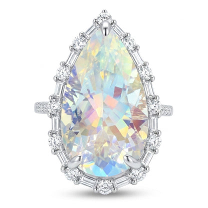 14K 7.01ct Pear Shape Moonstone 0.65cttw White Diamonds Ring