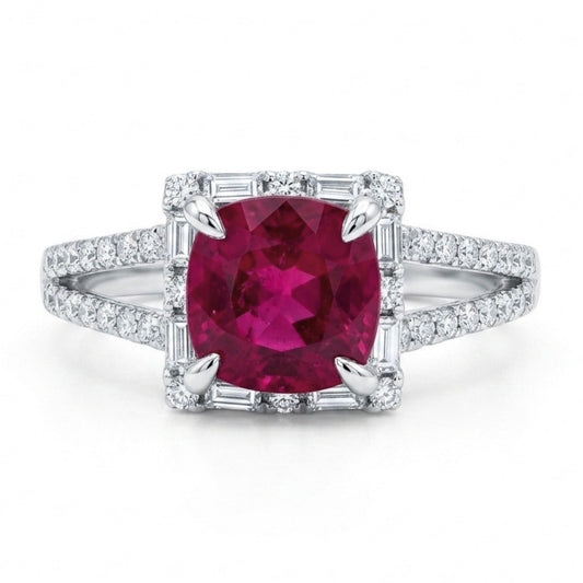18K 1.29ct Cushion Copper Bearing Tourmaline 0.50cttw White Diamonds Ring