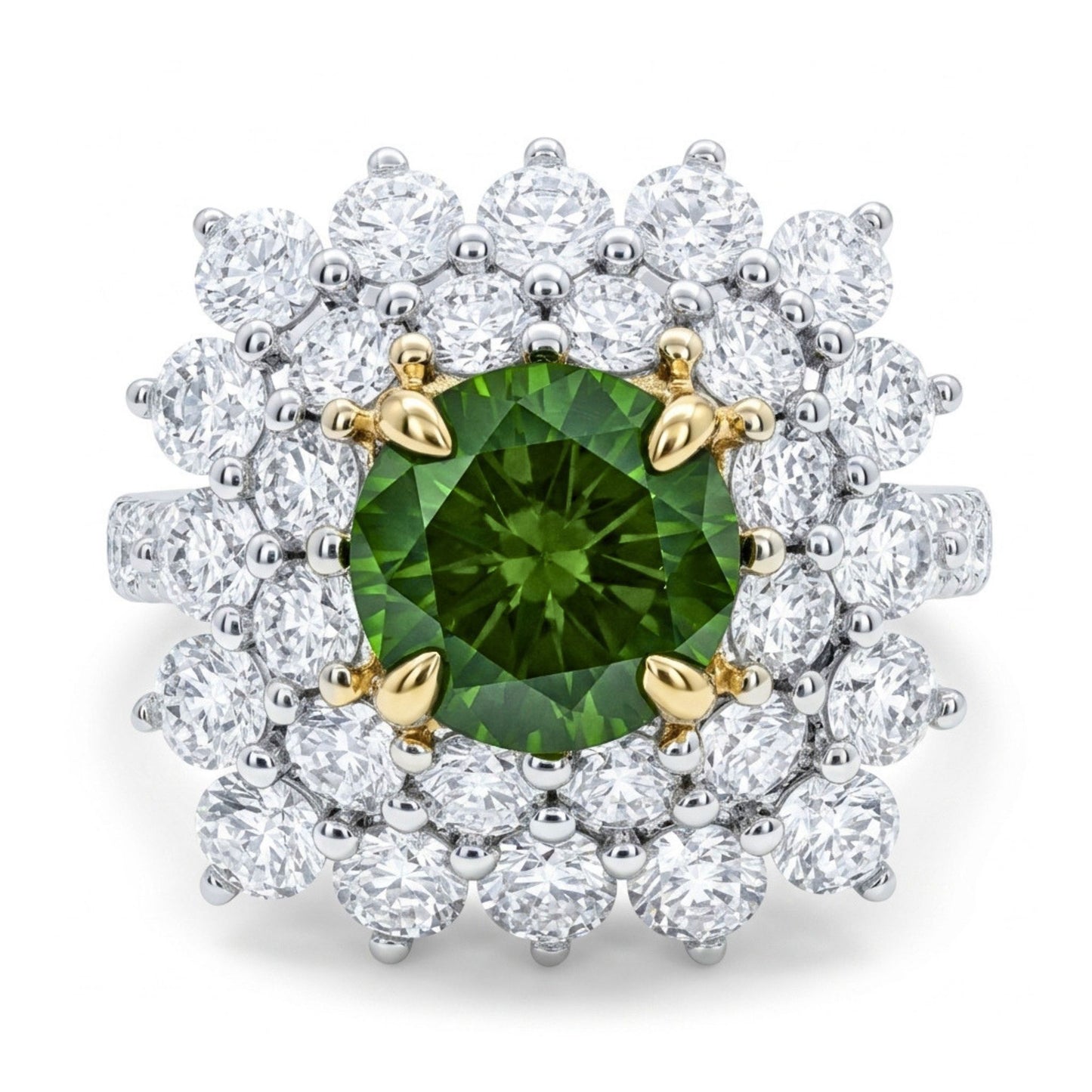 14K 1.20ct Round Russian Demantoid 1.96cttw VS White Diamonds Ring