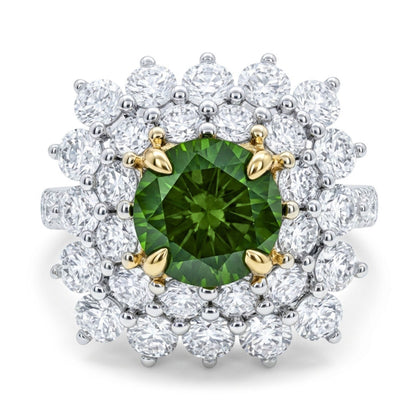 14K 1.20ct Round Russian Demantoid 1.96cttw VS White Diamonds Ring