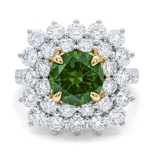 14K 1.20ct Round Russian Demantoid 1.96cttw VS White Diamonds Ring