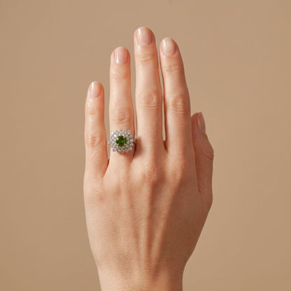 14K 1.20ct Round Russian Demantoid 1.96cttw VS White Diamonds Ring