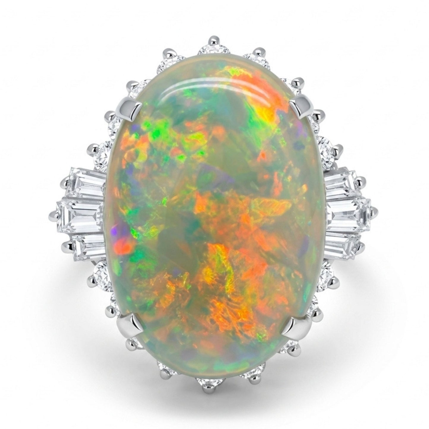 Platinum 4.63ct Oval Crystal Opal 0.68cttw White Diamonds Ring