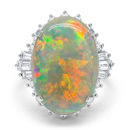 Platinum 4.63ct Oval Crystal Opal 0.68cttw White Diamonds Ring