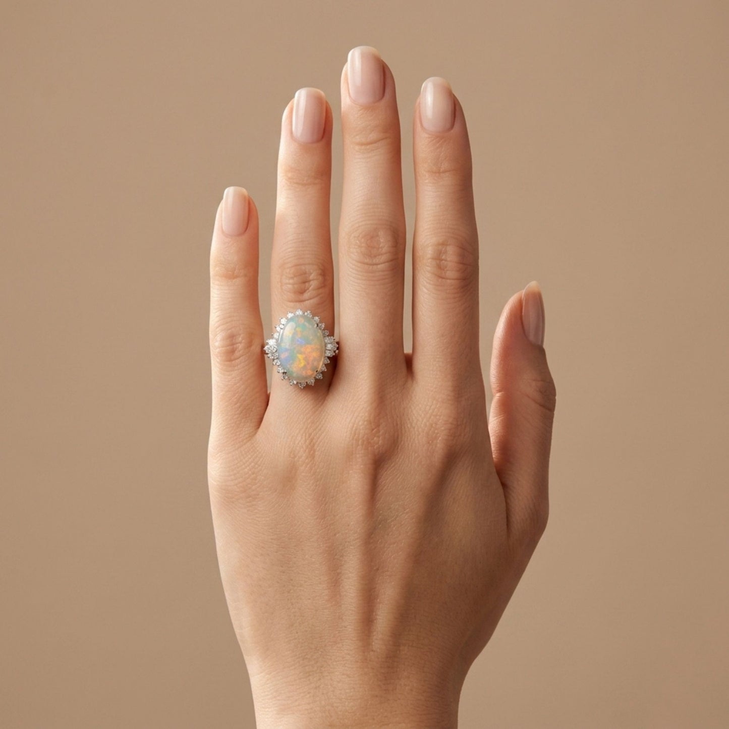 Platinum 4.63ct Oval Crystal Opal 0.68cttw White Diamonds Ring