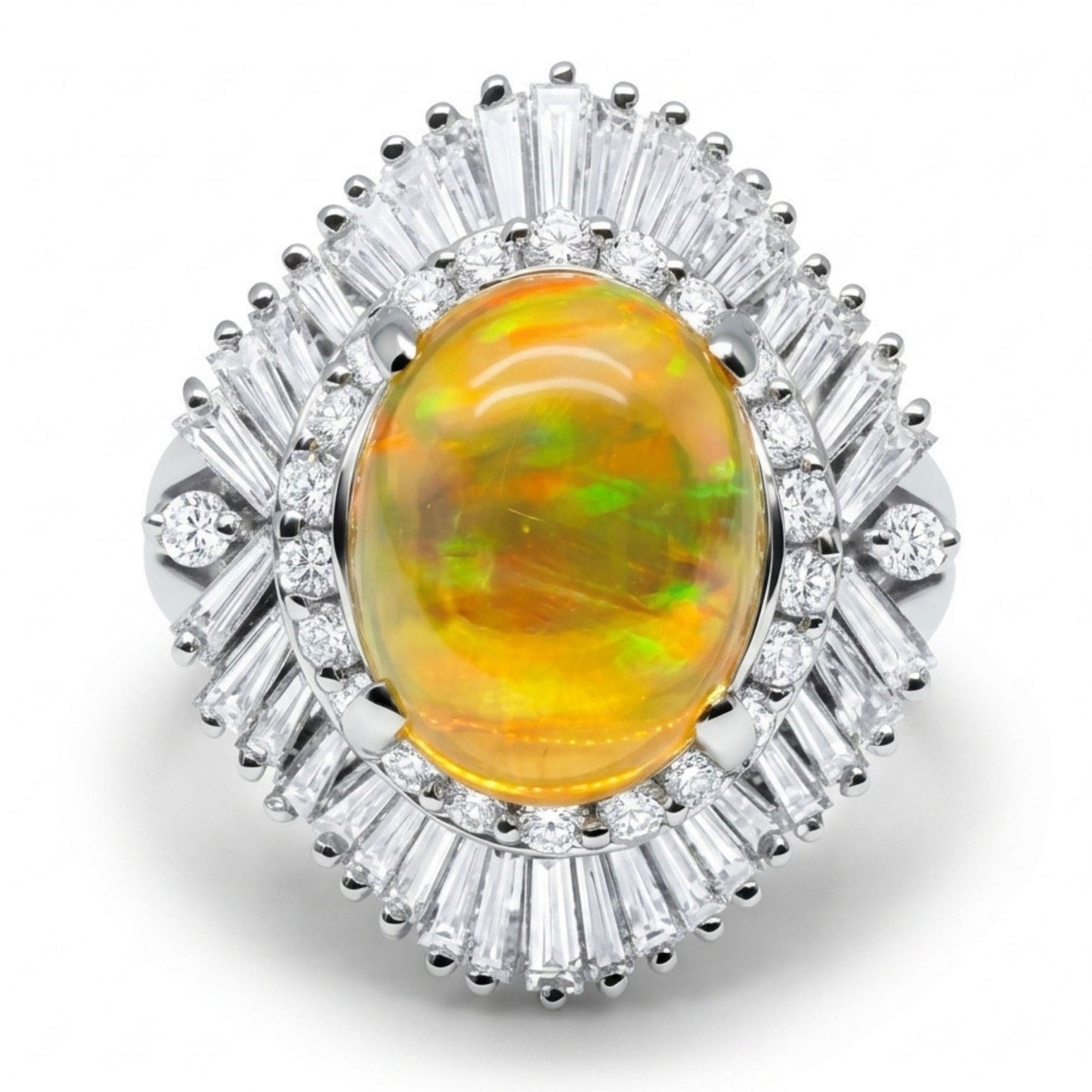 Platinum 2.44ct Oval Crystal Opal 1.19cttw White Diamonds Ring