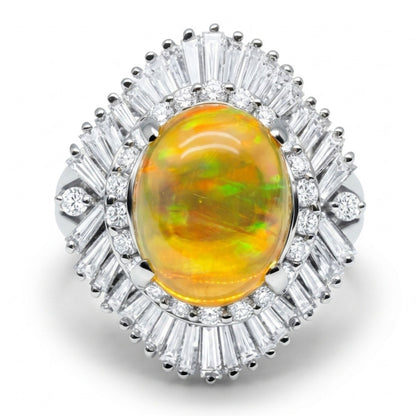 Platinum 2.44ct Oval Crystal Opal 1.19cttw White Diamonds Ring