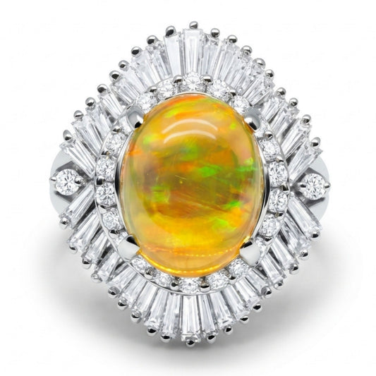 Platinum 2.44ct Oval Crystal Opal 1.19cttw White Diamonds Ring