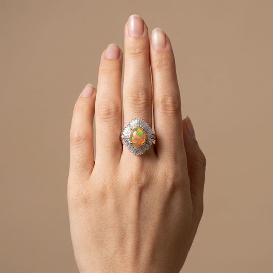 Platinum 2.44ct Oval Crystal Opal 1.19cttw White Diamonds Ring