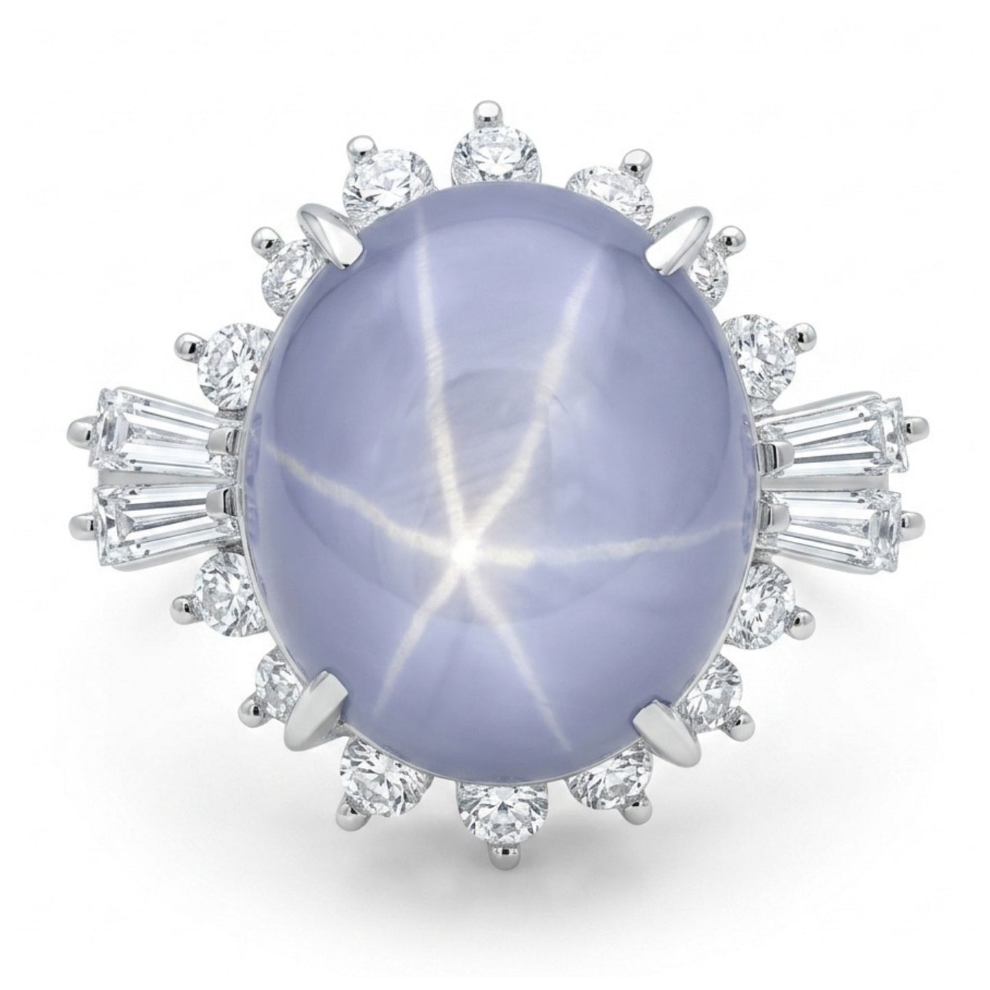 Platinum 11.83ct Oval Star Sapphire 0.71cttw White Diamonds Ring