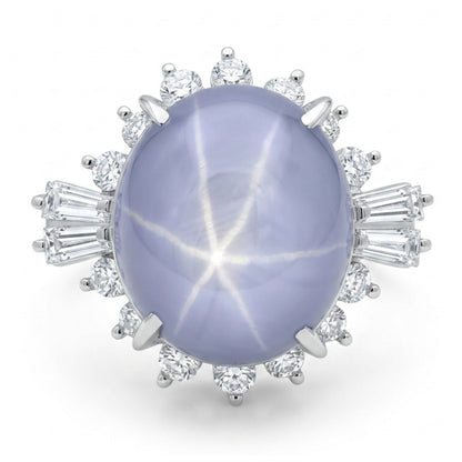 Platinum 11.83ct Oval Star Sapphire 0.71cttw White Diamonds Ring