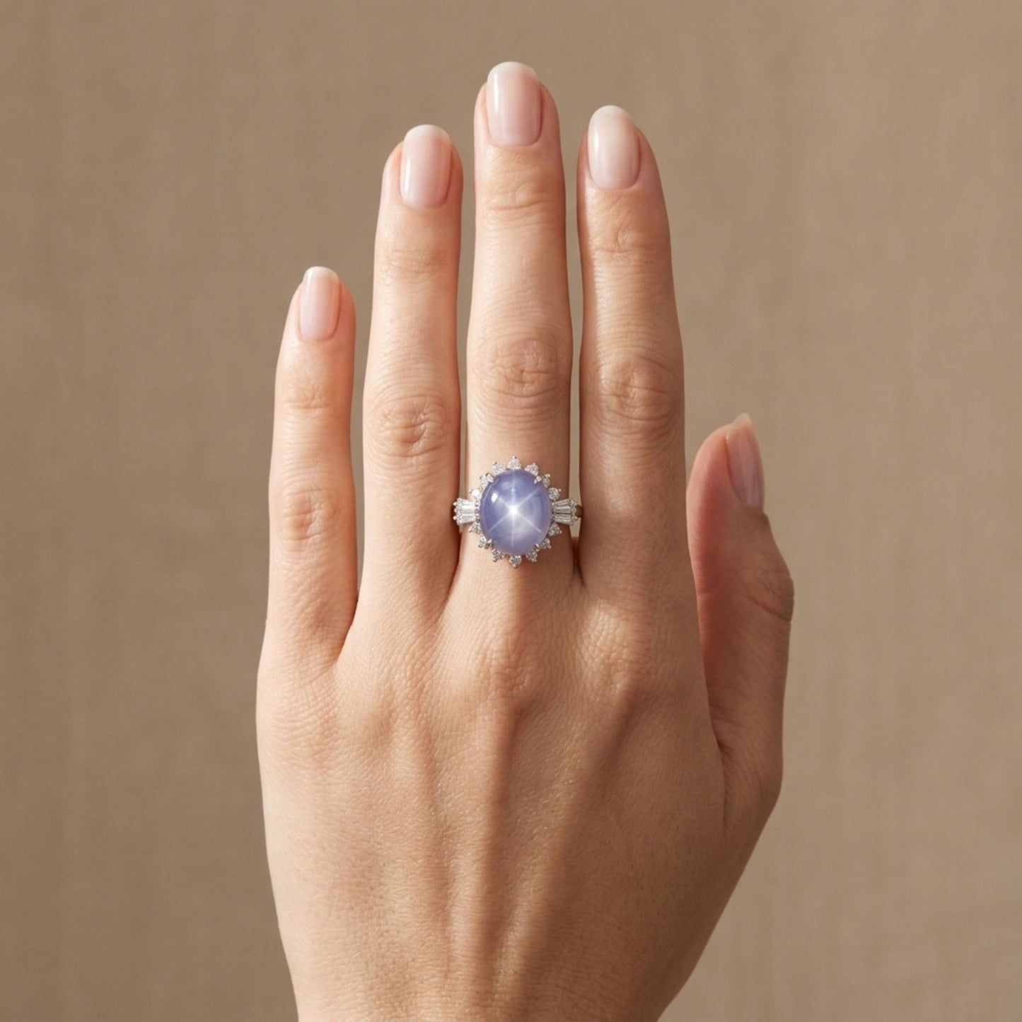 Platinum 11.83ct Oval Star Sapphire 0.71cttw White Diamonds Ring