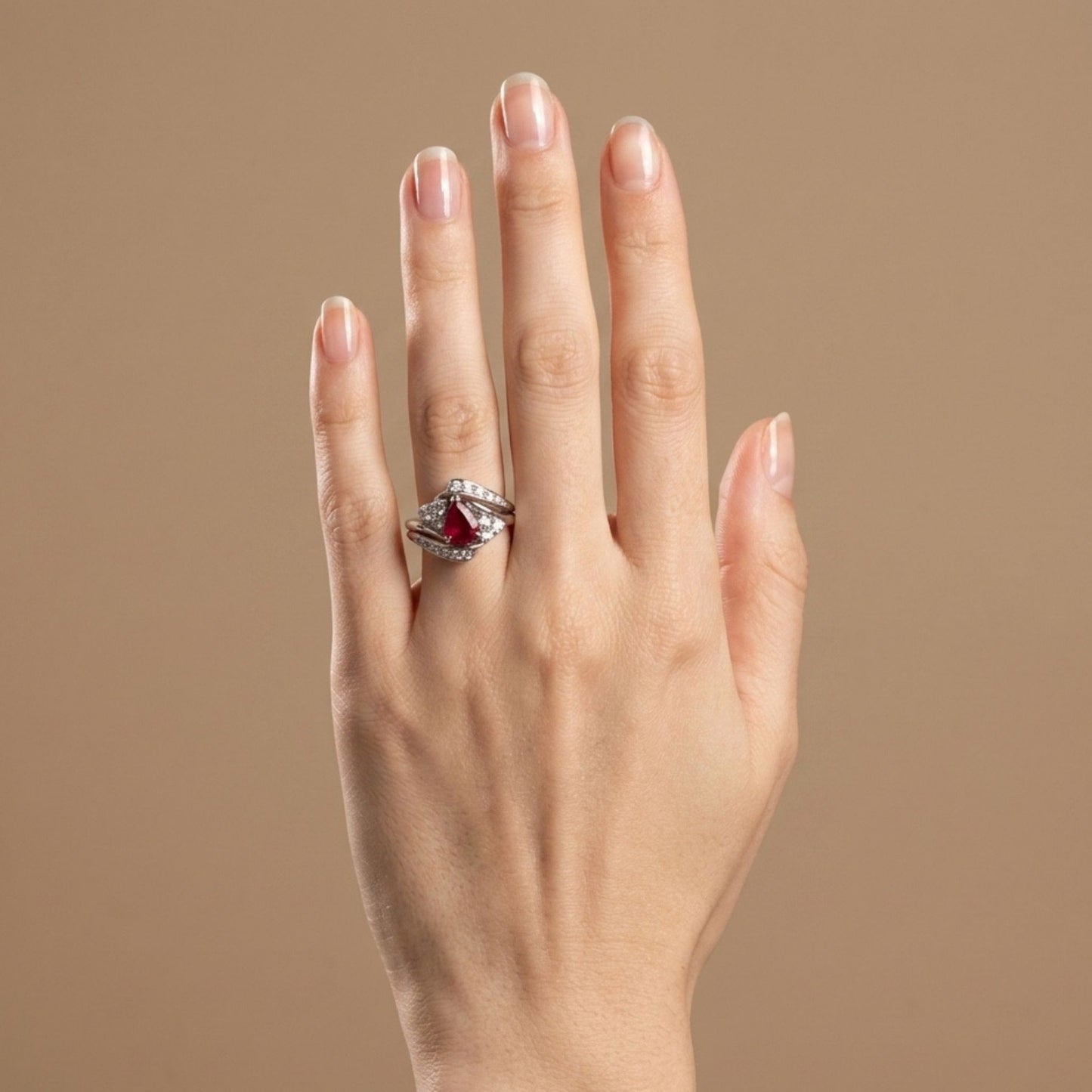 Platinum 1.11ct Pear Shape Burma Ruby 0.50cttw White Diamonds Ring