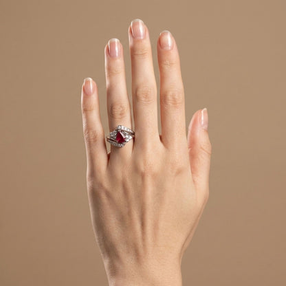Platinum 1.11ct Pear Shape Burma Ruby 0.50cttw White Diamonds Ring