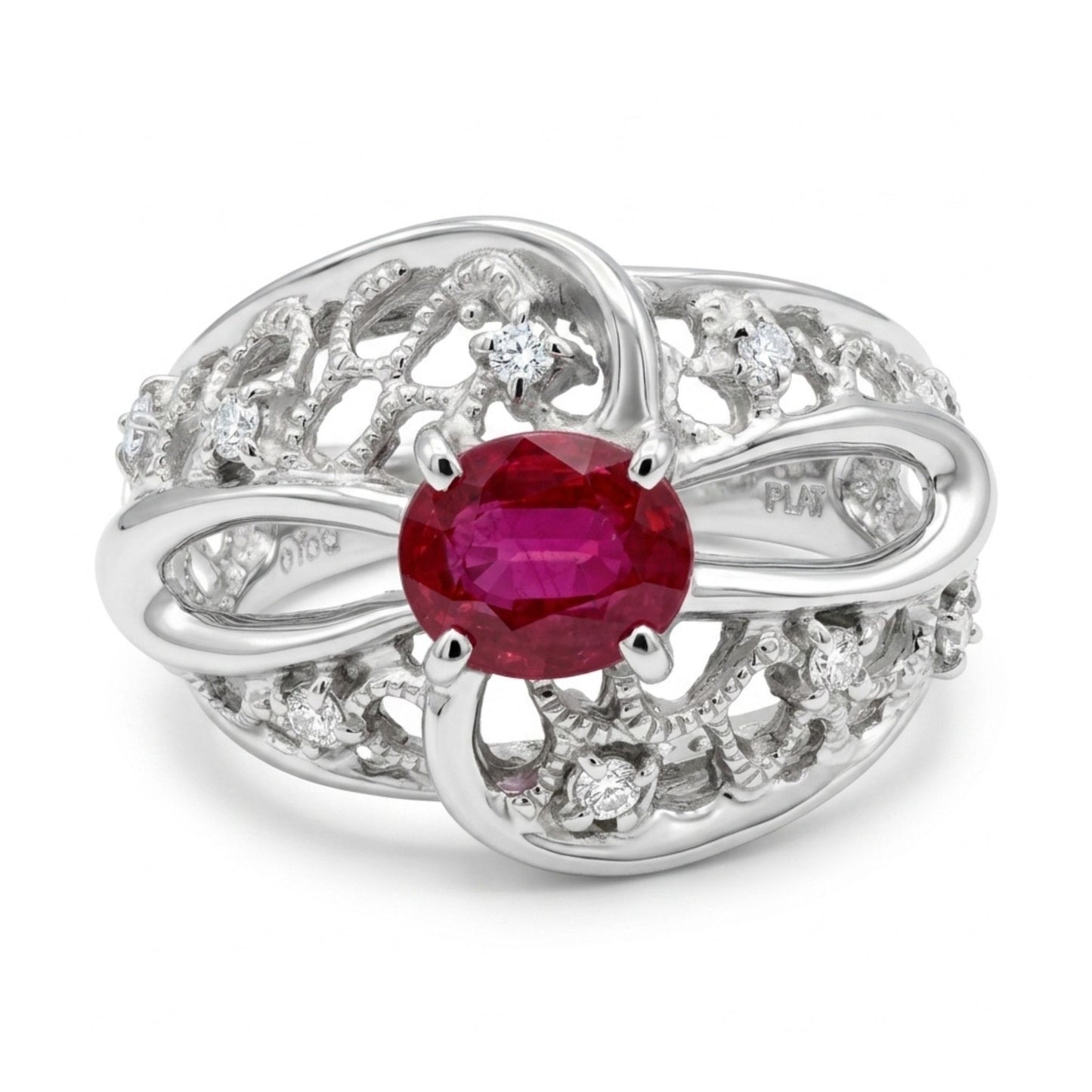 18K 0.71ct Oval Burma Ruby 0.10cttw White Diamonds Ring