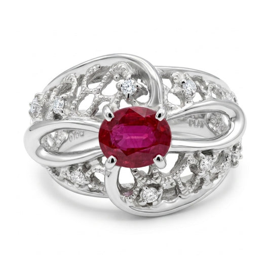 18K 0.71ct Oval Burma Ruby 0.10cttw White Diamonds Ring