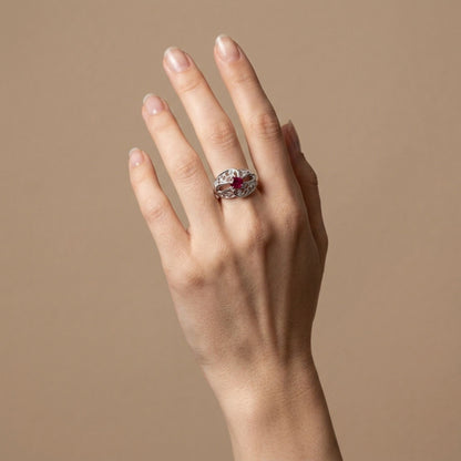 18K 0.71ct Oval Burma Ruby 0.10cttw White Diamonds Ring