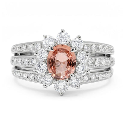 Platinum 0.52ct Oval Padparadscha 0.54cttw White Diamonds Ring