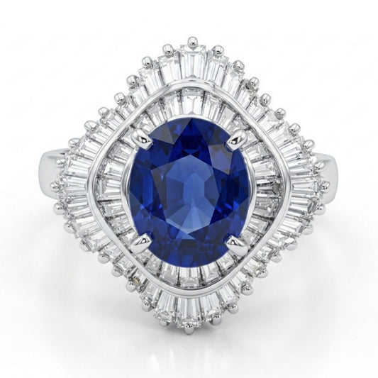 Platinum 1.41ct Oval Blue Sapphire 1.03cttw White Diamonds Ring