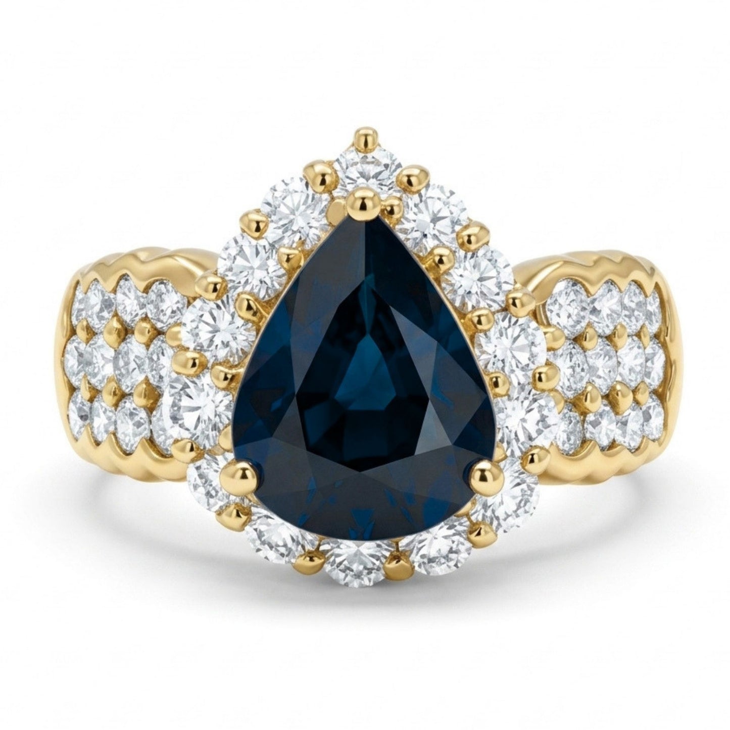 18K 1.97ct Pear Shape Teal Sapphire 1.08cttw White Diamonds Ring