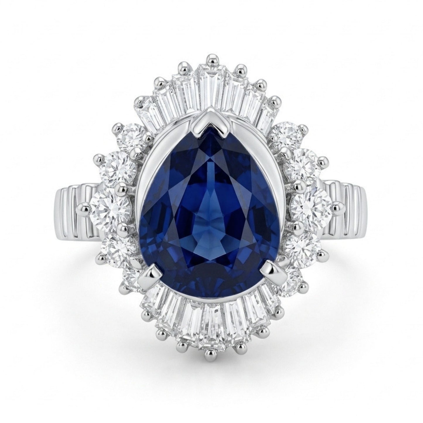Platinum 2.77ct Pear Shape Blue Sapphire 0.92cttw White Diamonds Ring