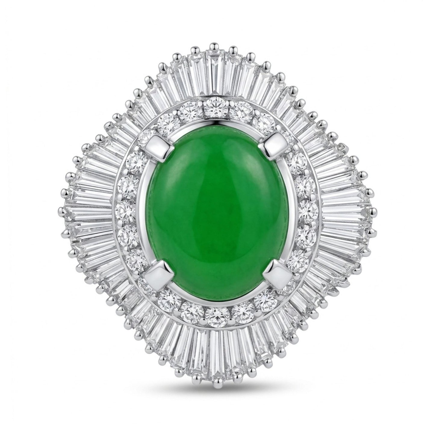 Platinum 9x7 Oval Jadeite 1.05cttw White Diamonds Ring