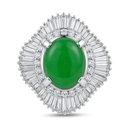 Platinum 9x7 Oval Jadeite 1.05cttw White Diamonds Ring