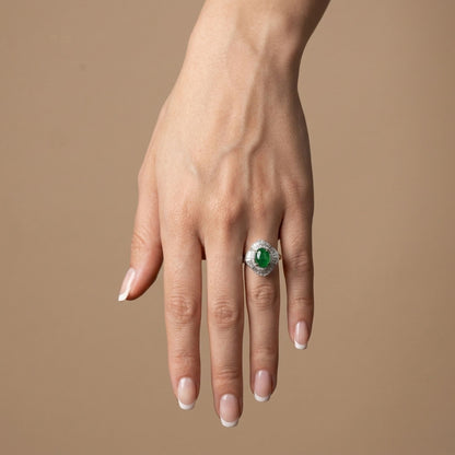 Platinum 9x7 Oval Jadeite 1.05cttw White Diamonds Ring