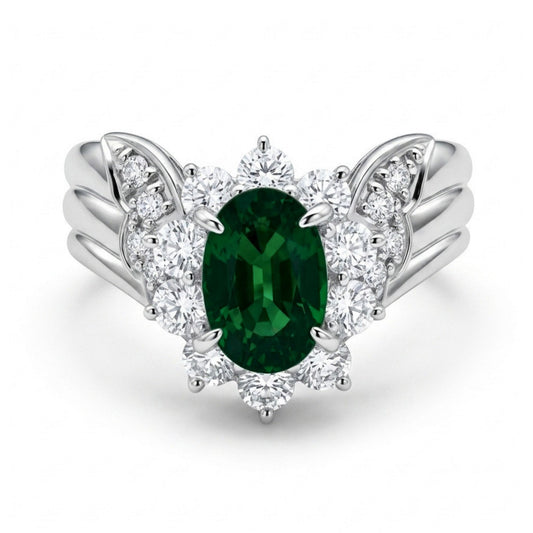 Platinum 1.24ct Oval Tsavorite 0.66cttw White Diamonds Ring
