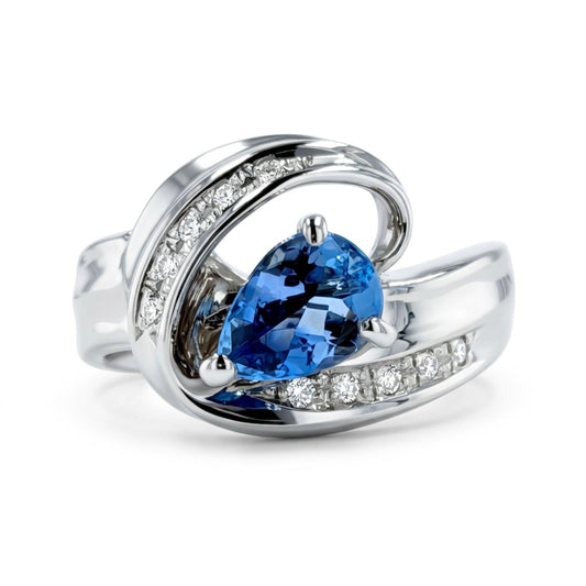Platinum 0.77ct Pear Shape Santa Maria Aquamarine 0.08cttw White Diamonds Ring