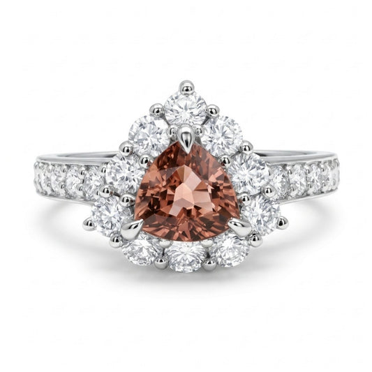 Platinum 0.78ct Trilliant Padparadscha 0.61cttw White Diamonds Ring