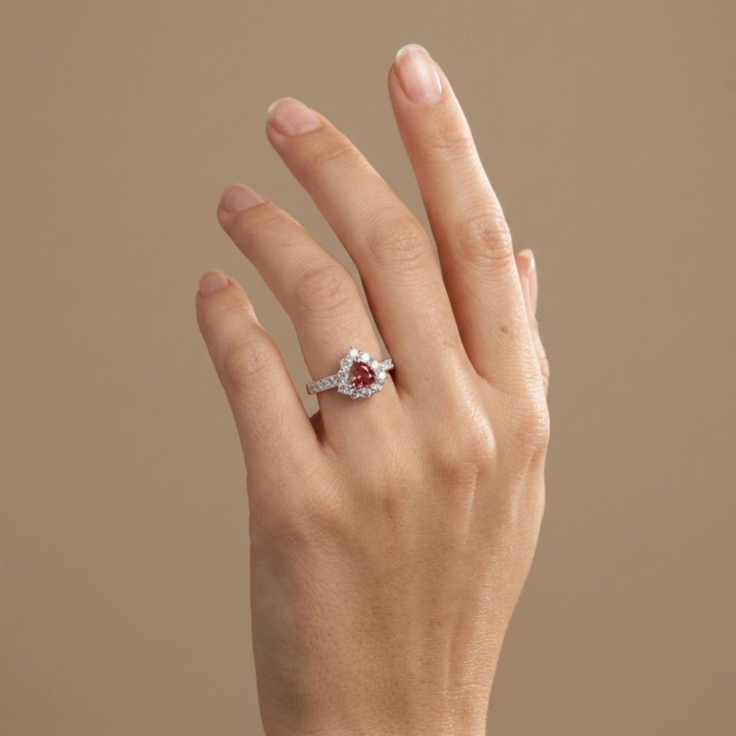 Platinum 0.78ct Trilliant Padparadscha 0.61cttw White Diamonds Ring