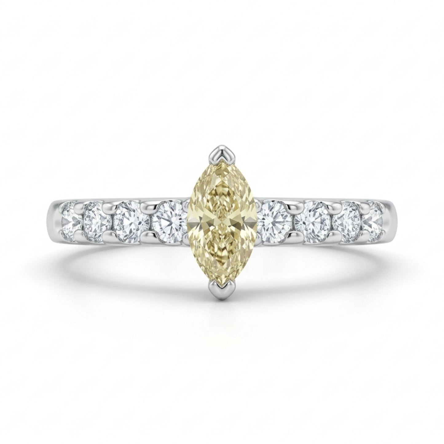Platinum 0.39ct Marquise Yellow Diamond 0.38cttw White Diamonds Ring