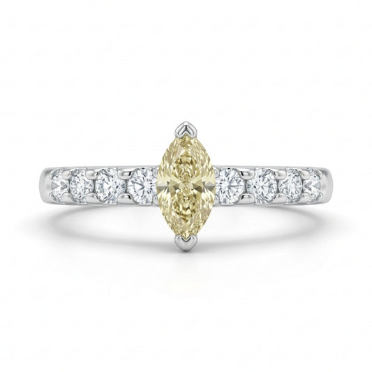 Platinum 0.39ct Marquise Yellow Diamond 0.38cttw White Diamonds Ring