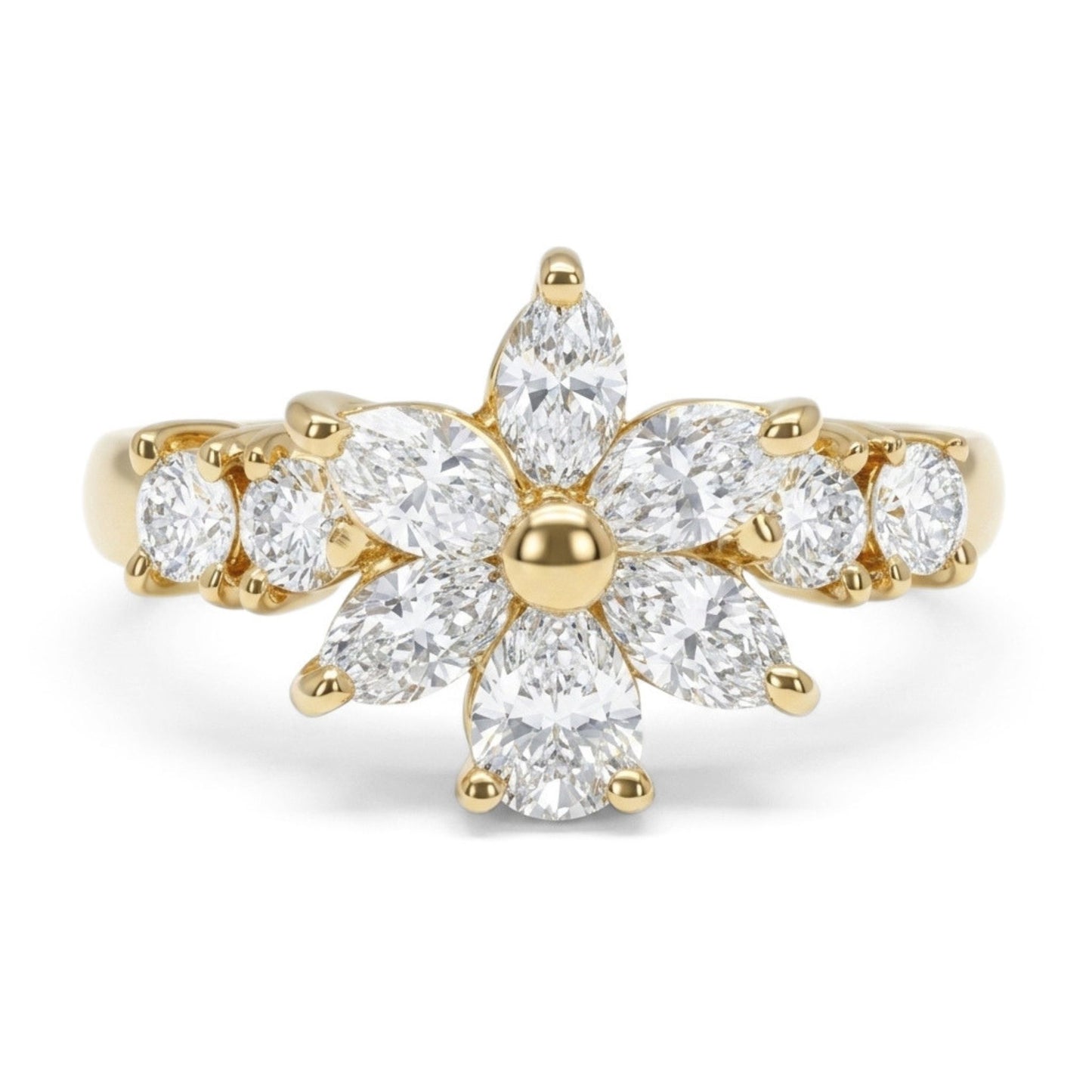18K 1.01cttw Marquise, Pear Shape, and Round White Diamond Ring
