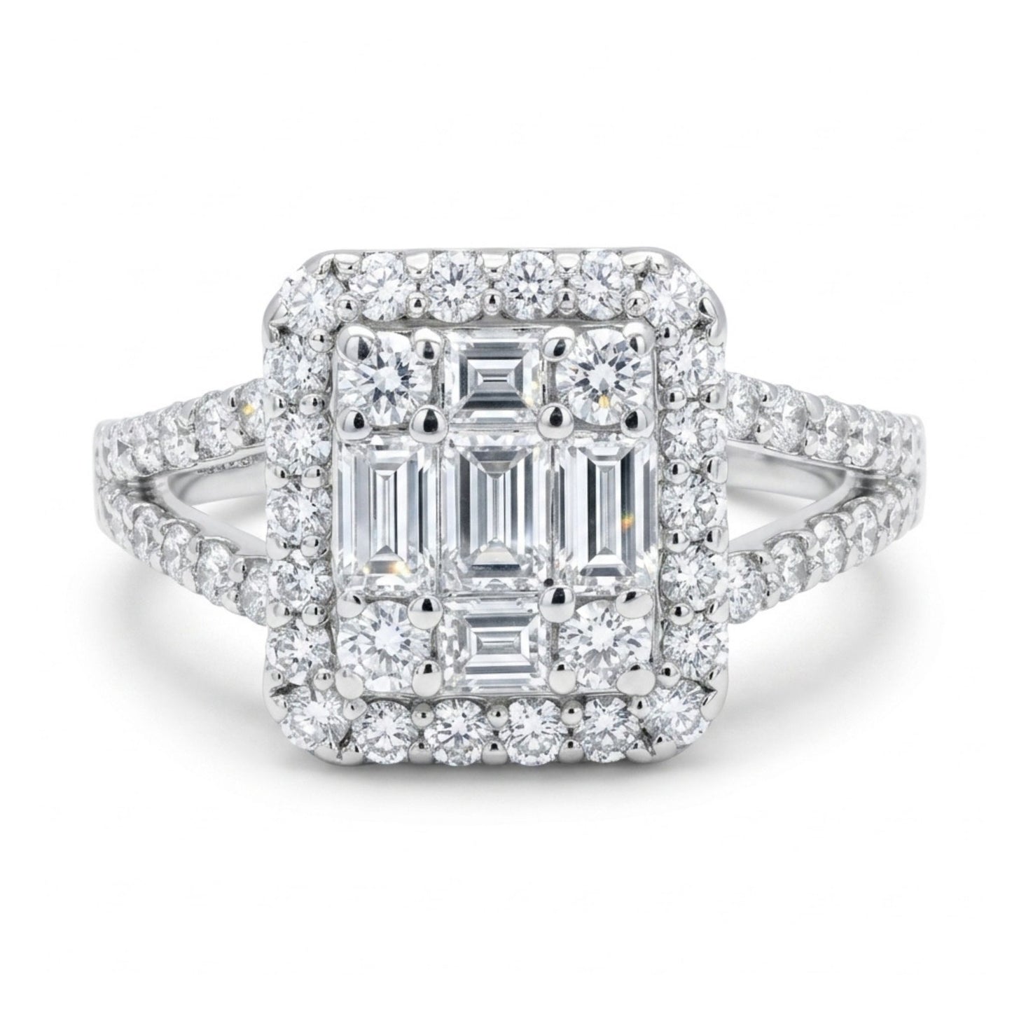 Platinum 1.00cttw Baguette & Round White Diamond Ring