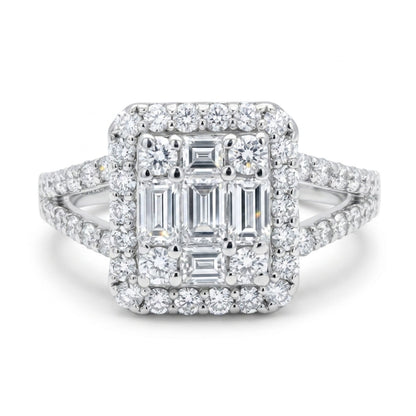 Platinum 1.00cttw Baguette & Round White Diamond Ring