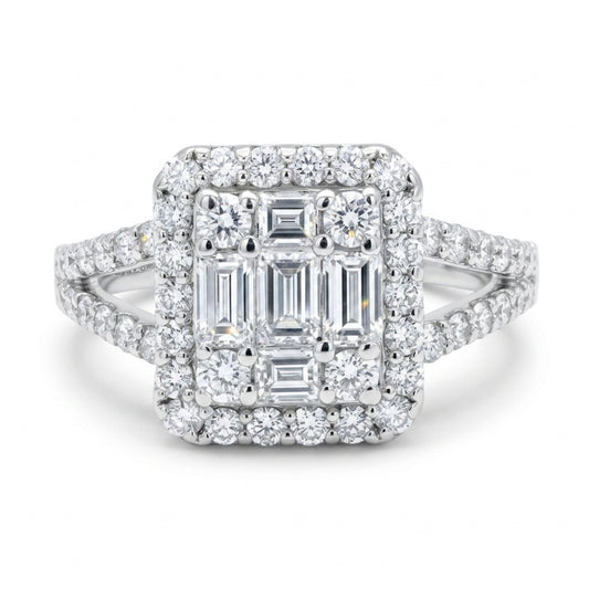 Platinum 1.00cttw Baguette & Round White Diamond Ring