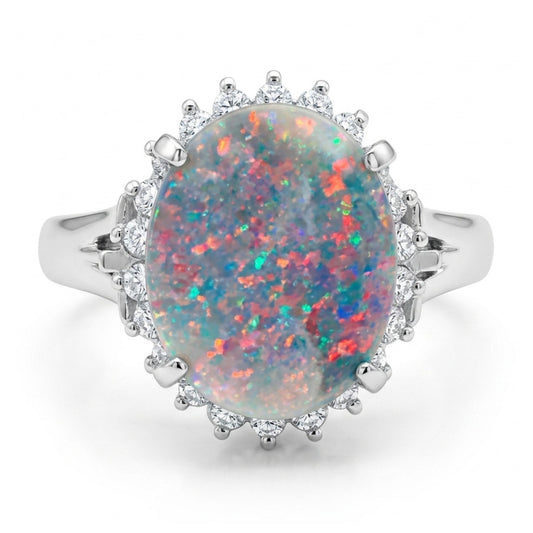 Platinum 1.47ct Oval Black Opal 0.29cttw White Diamonds Ring