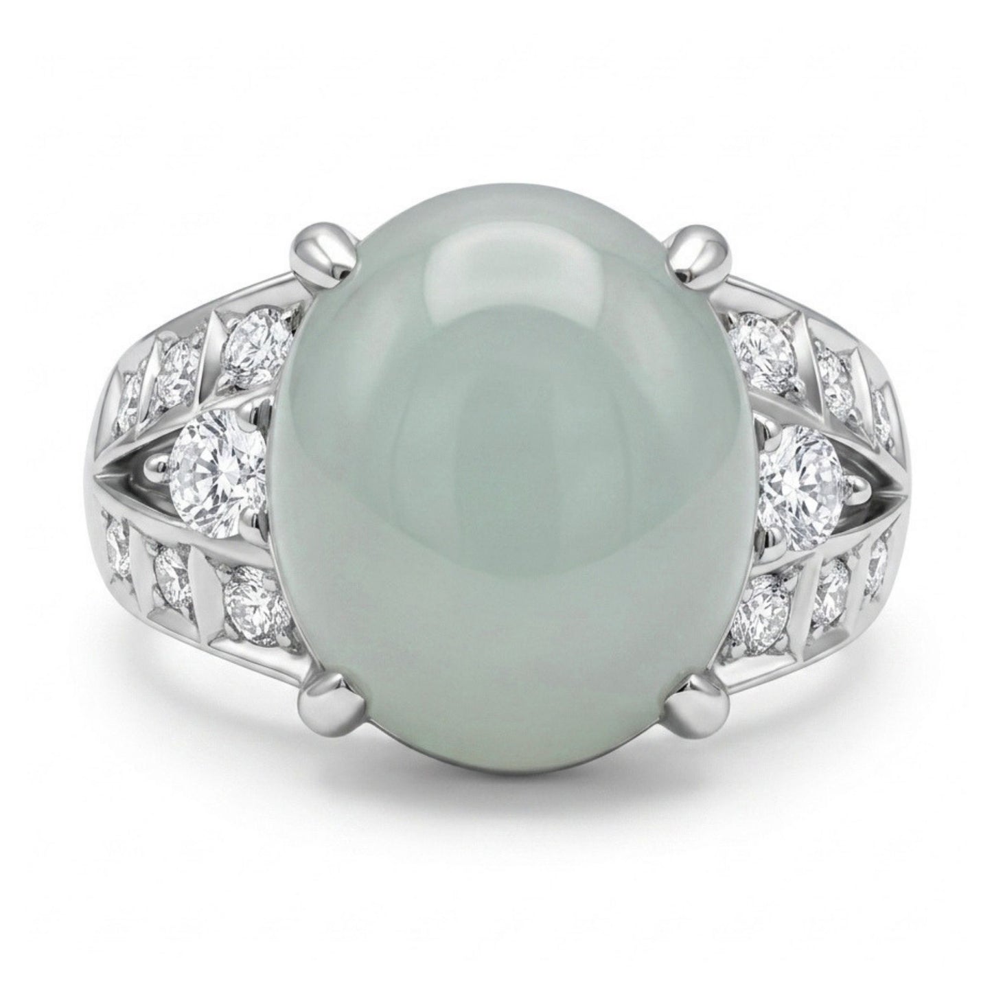 Platinum 9.49ct Oval Cat's Eye Aquamarine 0.50cttw White Diamonds Ring