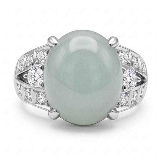 Platinum 9.49ct Oval Cat's Eye Aquamarine 0.50cttw White Diamonds Ring